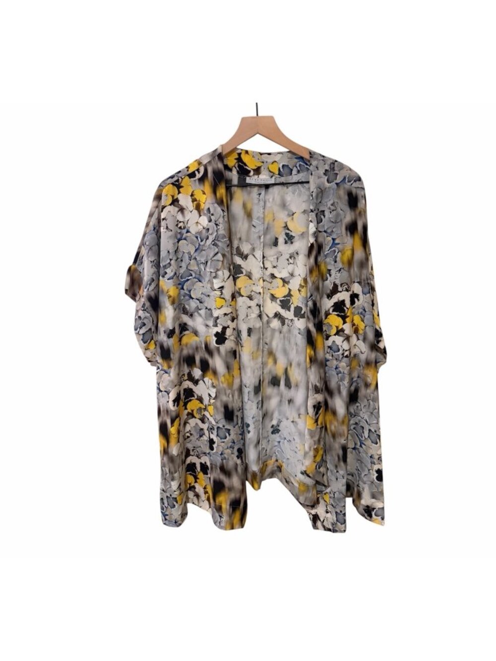 Bryn Walker Floral Printed Open Kimono Short Sleeve Size L USA Made